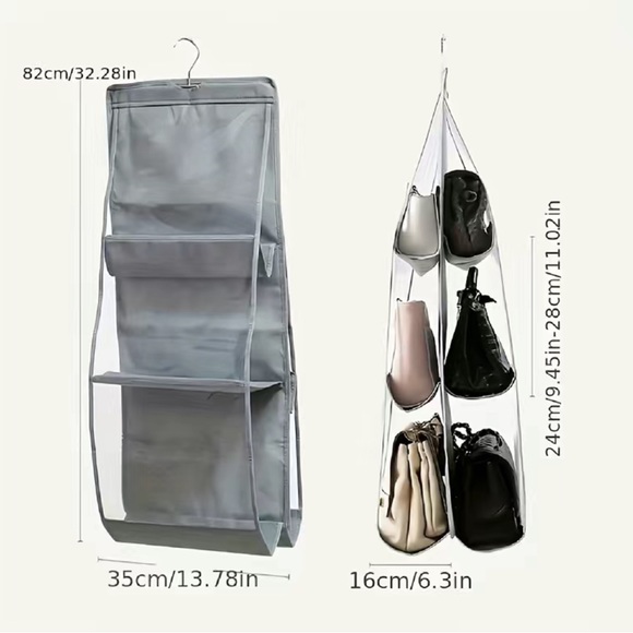 1 Clear Double-sided HandBag Organizer with 6 Pockets Available in Black or Grey - Picture 4 of 4